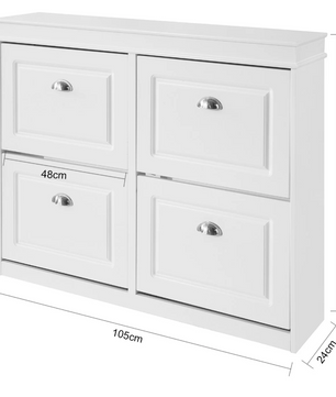 Smalle Schoenenkast met 4 Kleppen – Witte Schoenenkast met 8 Vakken