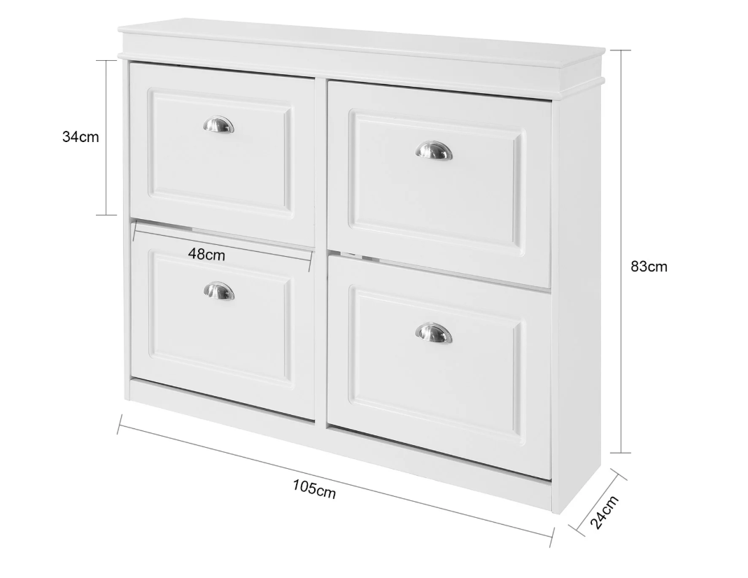 Smalle Schoenenkast met 4 Kleppen – Witte Schoenenkast met 8 Vakken