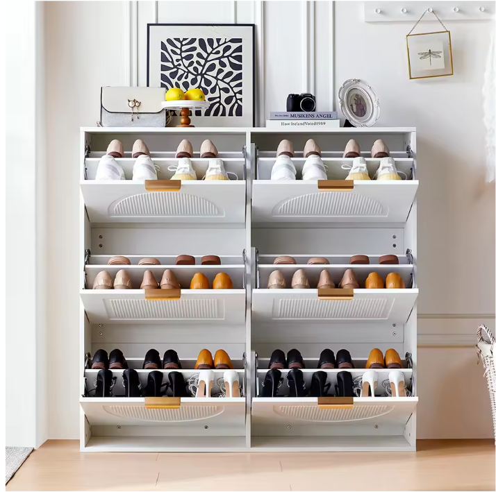 Moderne Schoenenkast met 6 Klepvakken – Slanke Vrijstaande Schoenenkast