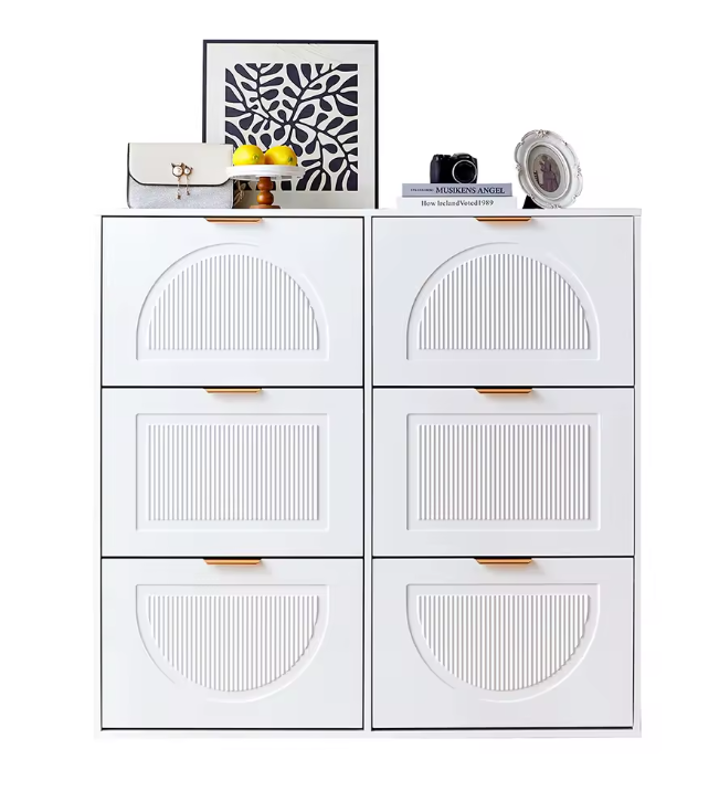 Moderne Schoenenkast met 6 Klepvakken – Slanke Vrijstaande Schoenenkast