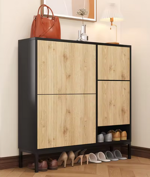 Schoenenkast met Uitschuifbare Zitbank – Kast met 3 Kleppen en Open Vak