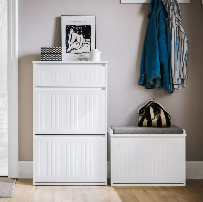 Schoenenkast met 2 Kleppen – Smal MDF Schoenenrek met Lade en 4 Planken