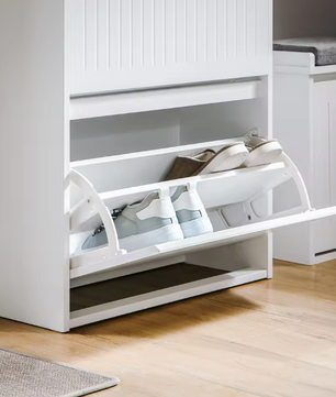 Schoenenkast met 2 Kleppen – Smal MDF Schoenenrek met Lade en 4 Planken