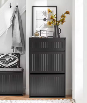 Schoenenkast met 2 Kleppen – Smal MDF Schoenenrek met Lade en 4 Planken