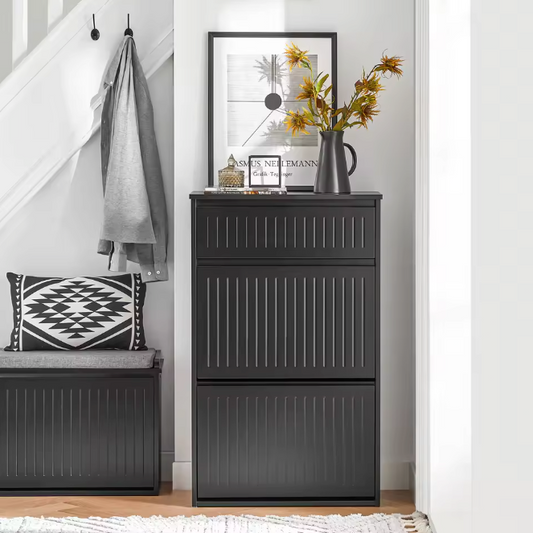 Schoenenkast met 2 Kleppen – Smal MDF Schoenenrek met Lade en 4 Planken