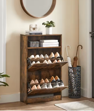 Schoenenkast met 2 Kleppen en Open Vak – 60×24×102 cm