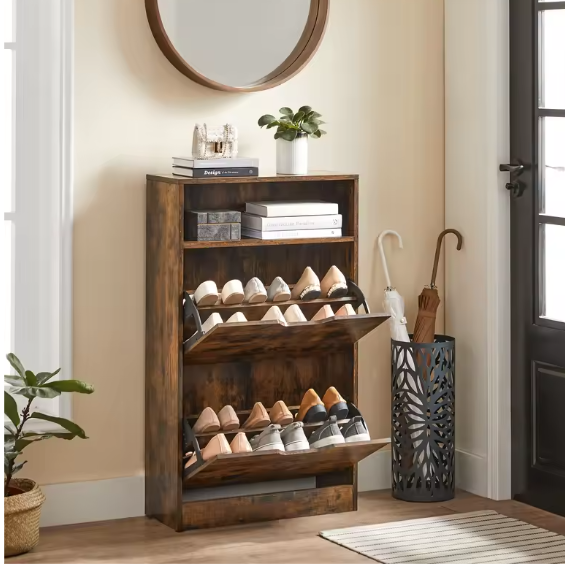 Schoenenkast met 2 Kleppen en Open Vak – 60×24×102 cm