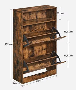 Schoenenkast met 2 Kleppen en Open Vak – 60×24×102 cm