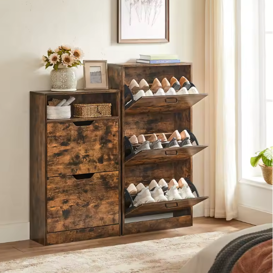 Schoenenkast met 2 Kleppen en Open Vak – 60×24×102 cm