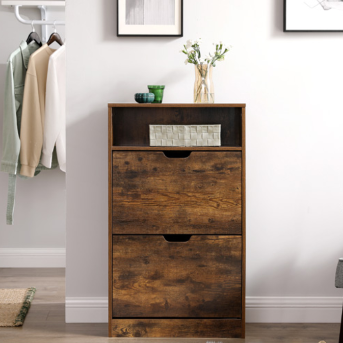 Schoenenkast met 2 Kleppen en Open Vak – 60×24×102 cm