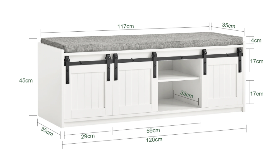 Schoenenbank met Zitting en Schuifdeuren – 120×45×35 cm