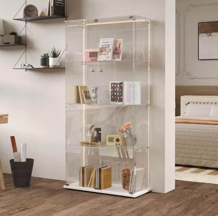 Glazen Displaykast met LED en Slot – Wit 78.5×35×163 cm