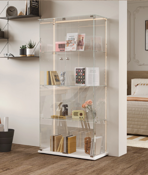 Glazen Displaykast met LED en Slot – Wit 78.5×35×163 cm