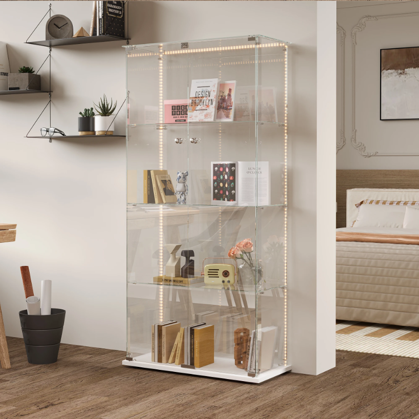 Glazen Displaykast met LED en Slot – Wit 78.5×35×163 cm