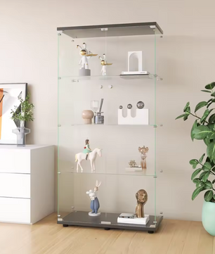 Glazen Vitrinekast met Dubbele Deuren – 4 Planken en Stalen Frame