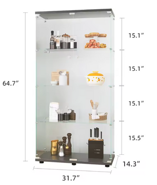 Glazen Vitrinekast met Dubbele Deuren – 4 Planken en Stalen Frame