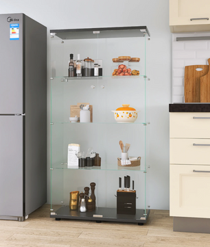 Glazen Vitrinekast met Dubbele Deuren – 4 Planken en Stalen Frame