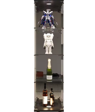 Glazen Vitrinekast met LED en Spiegelachterwand – 4 Lagen, Zwart