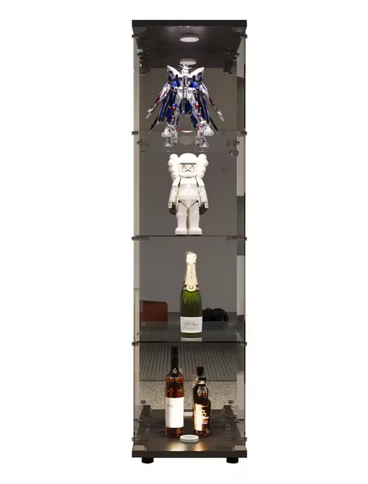 Glazen Vitrinekast met LED en Spiegelachterwand – 4 Lagen, Zwart