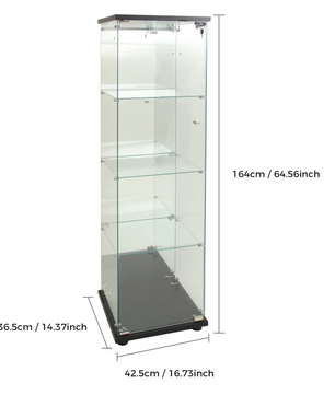 Glazen Vitrinekast met LED en Spiegelachterwand – 4 Lagen, Zwart