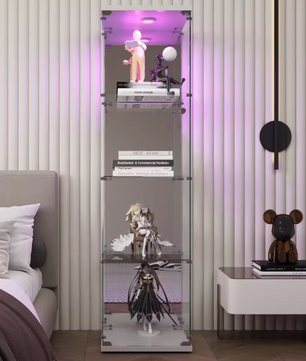 Moderne Glazen Vitrinekast met Houten Accenten – 4-Lagen Displaykast voor Collecties