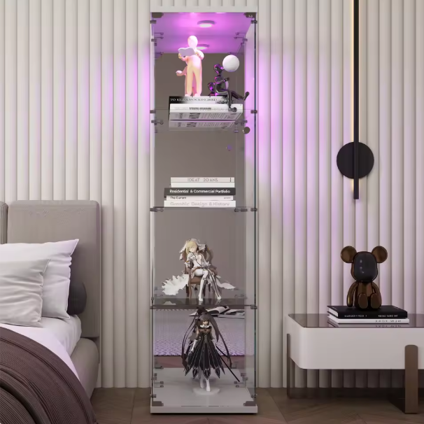 Moderne Glazen Vitrinekast met Houten Accenten – 4-Lagen Displaykast voor Collecties