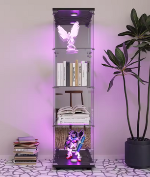 Moderne Glazen Vitrinekast met Houten Accenten – 4-Lagen Displaykast voor Collecties