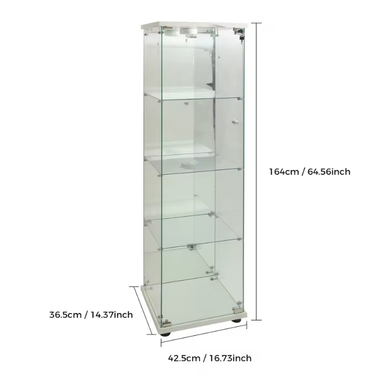 Glazen Vitrinekast met LED-Verlichting – 4 Lagen en Slot, Wit