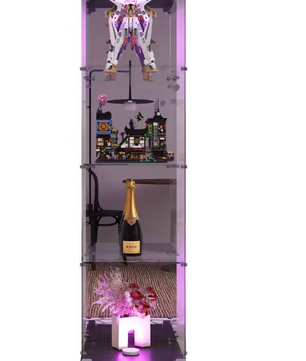 Moderne Glazen Vitrinekast met Houten Accenten – 4-Lagen Displaykast voor Collecties