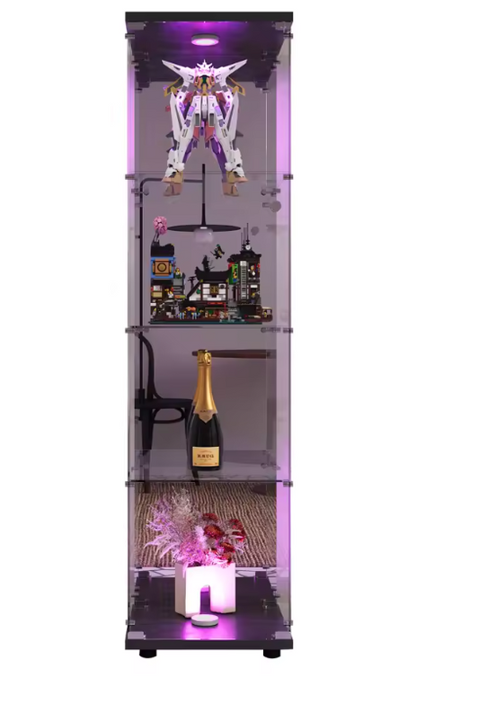 Moderne Glazen Vitrinekast met Houten Accenten – 4-Lagen Displaykast voor Collecties