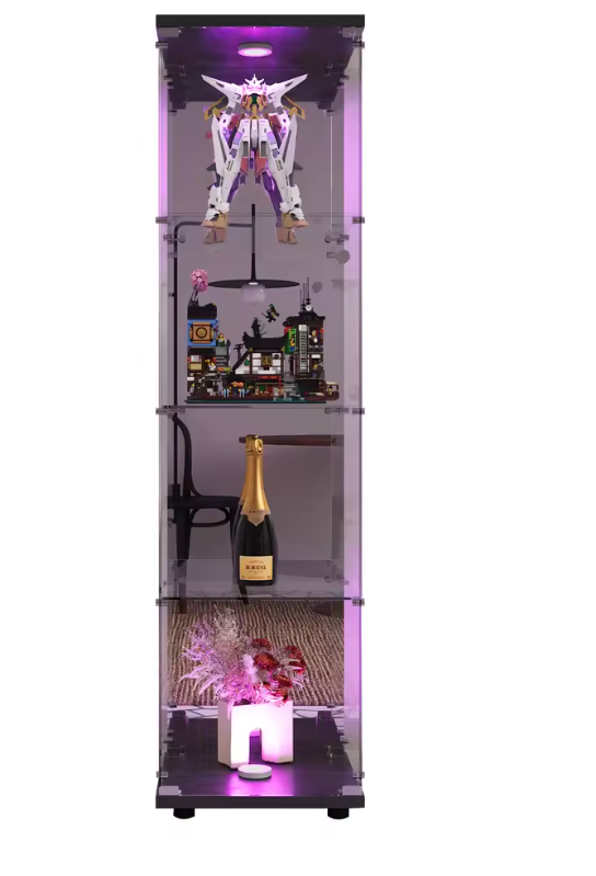 Glazen Vitrinekast met LED-Verlichting – 4 Lagen en Slot, Wit