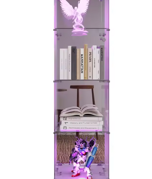 Moderne Glazen Vitrinekast met Houten Accenten – 4-Lagen Displaykast voor Collecties