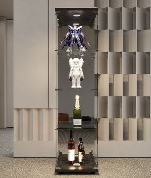 Moderne Glazen Vitrinekast met Houten Accenten – 4-Lagen Displaykast voor Collecties