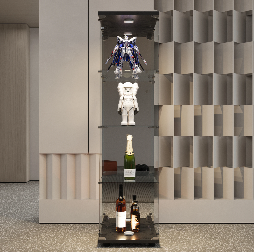 Glazen Vitrinekast met LED-Verlichting – 4 Lagen en Slot, Wit