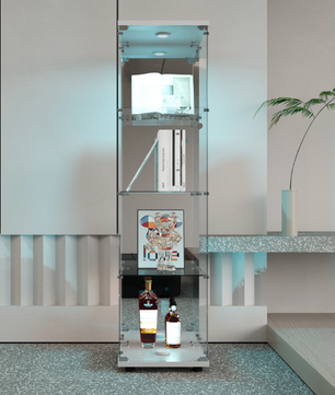 Glazen Vitrinekast met LED-Verlichting – 4 Lagen en Slot, Wit