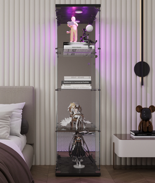 Glazen Vitrinekast met LED-Verlichting – 4 Lagen en Slot, Wit