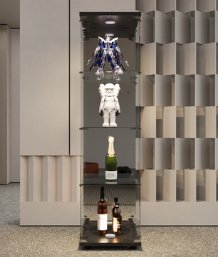 Moderne Glazen Vitrinekast met Houten Accenten – 4-Lagen Displaykast voor Collecties