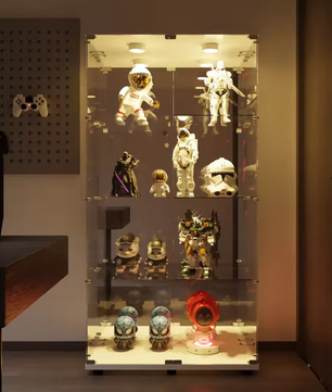 Moderne Glazen Vitrinekast met LED en Spiegelachterwand – 4-Lagen Displaykast