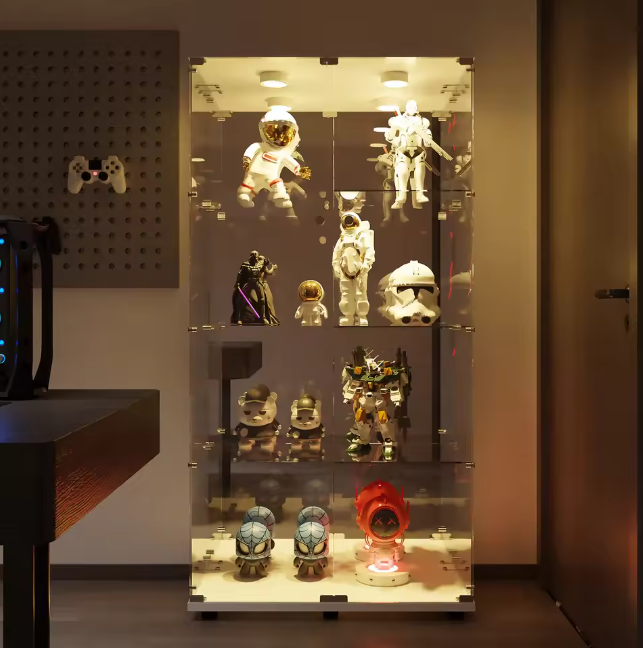 Moderne Glazen Vitrinekast met LED en Spiegelachterwand – 4-Lagen Displaykast