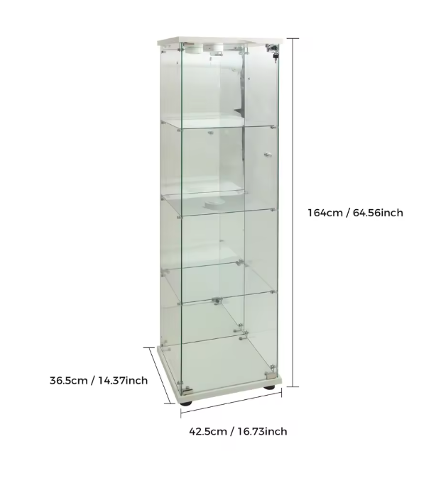 Moderne Glazen Vitrinekast met LED en Spiegelachterwand – 4-Lagen Displaykast