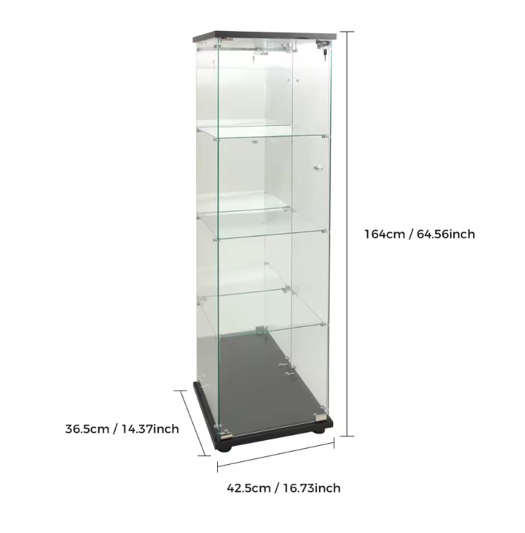 Glazen Vitrinekast met LED en Spiegelachterwand – 4 Lagen