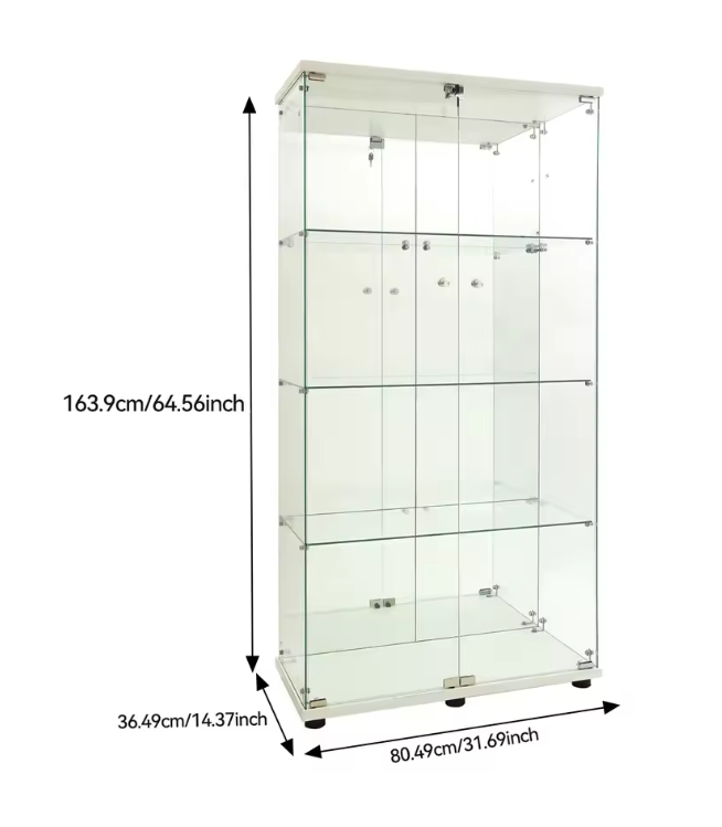 Glazen Vitrinekast met LED en Spiegelachterwand – 4 Lagen