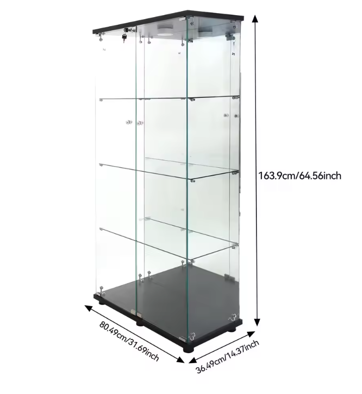 Moderne Glazen Vitrinekast met LED en Spiegelachterwand – 4-Lagen Displaykast