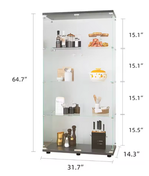 Glazen Vitrinekast met LED en Spiegelachterwand – 4 Lagen