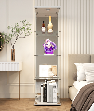 Moderne Glazen Vitrinekast met LED en Spiegelachterwand – 4-Lagen Displaykast