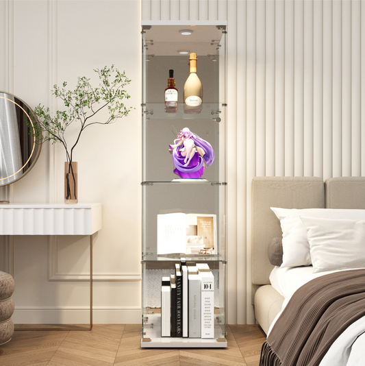 Glazen Vitrinekast met LED en Spiegelachterwand – 4 Lagen