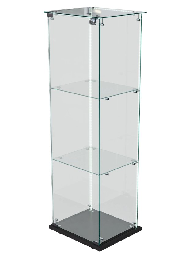 Moderne Glazen Vitrinekast met Houten Accenten – 3-Lagen Displaykast voor Collecties, Boeken en Wijn