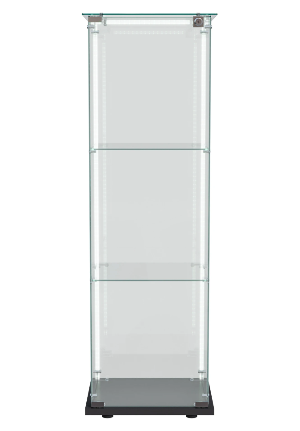 Moderne Glazen Vitrinekast met Houten Accenten – 3-Lagen Displaykast voor Collecties, Boeken en Wijn