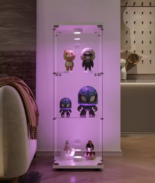 Moderne Glazen Vitrinekast met LED – 3 Lagen, 125×42×36 cm