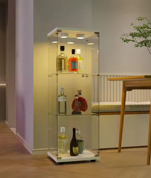 Moderne Glazen Vitrinekast met LED – 3 Lagen, 125×42×36 cm